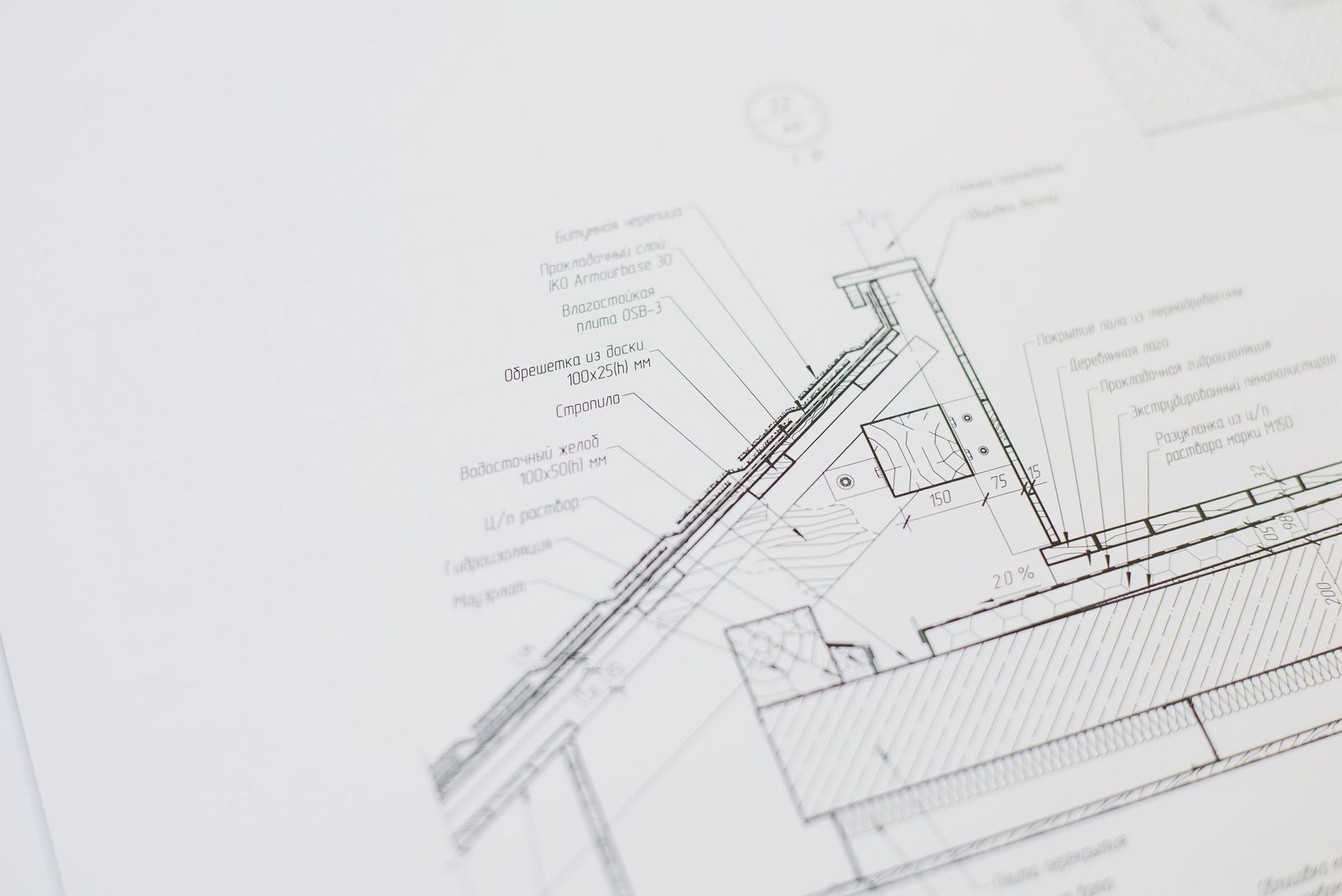Een technische tekening met maatvoering en annotaties